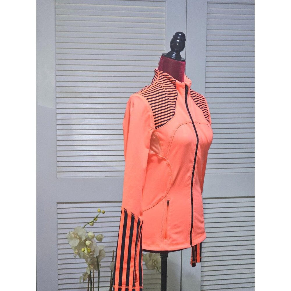 Lululemon Women's Neon Orange Navy Blue Striped Forme Jacket Sz 6 2590 - Picture 3 of 14